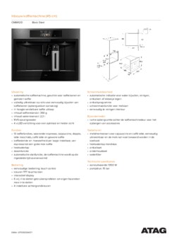 Product informatie ATAG koffiemachine inbouw CM8412D
