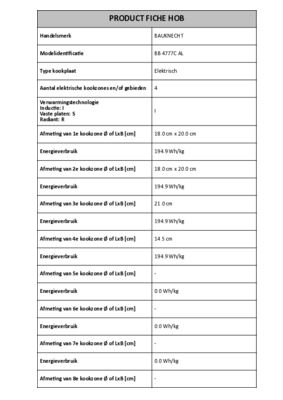 Product informatie BAUKNECHT kookplaat inbouw inductie BB 4777C AL