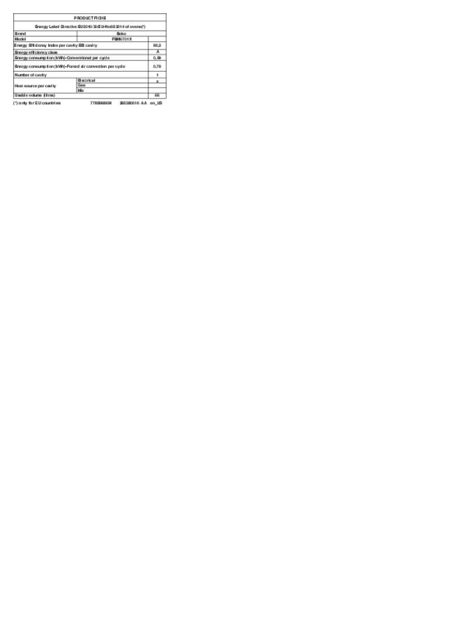 Product informatie BEKO fornuis keramisch FBM6701X