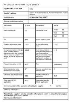 Product informatie BEKO vaatwasser DVN06430W