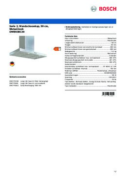 Product informatie BOSCH afzuigkap wand DWB93BC30