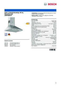 Product informatie BOSCH afzuigkap wand roestvrij staal DWP65BC51