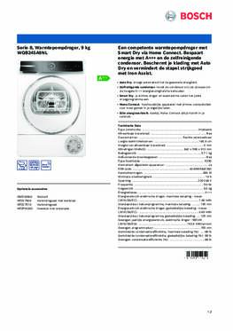 Product informatie BOSCH droger warmtepomp WQB245A9NL