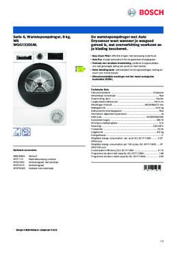 Product informatie BOSCH droger warmtepomp WQG133D5NL