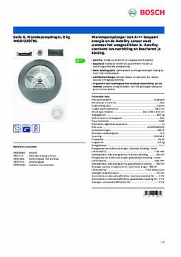 Product informatie BOSCH droger warmtepomp WQG133D7NL