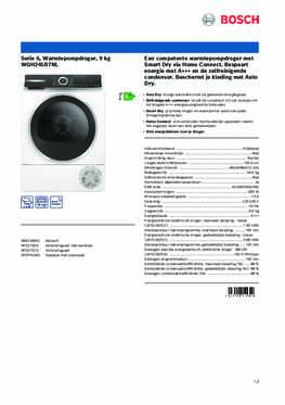 Product informatie BOSCH droger warmtepomp WQH245B7NL