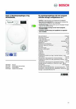 Product informatie BOSCH droger warmtepomp WTH8300SNL