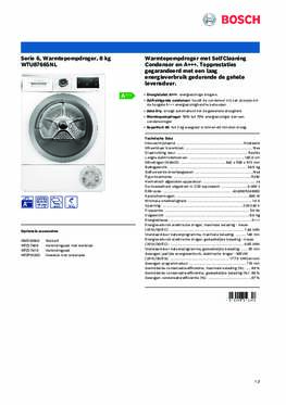 Product informatie BOSCH droger warmtepomp WTU87665NL