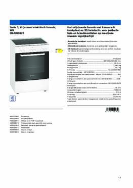 Product informatie BOSCH fornuis keramisch HKA090220