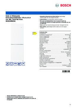 Product informatie BOSCH koelkast KGN33NWDA