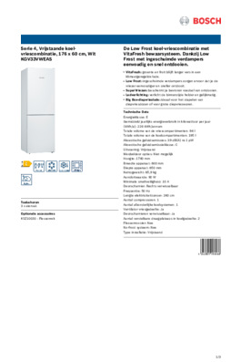 Product informatie BOSCH koelkast KGV33VWEAS