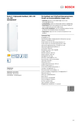Product informatie BOSCH koelkast KSV36VWEP