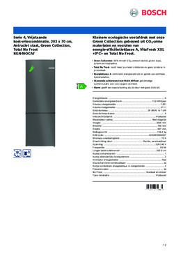 Product informatie BOSCH koelkast antraciet KGN49OCAF