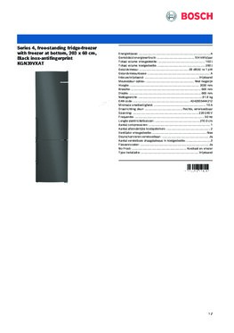 Product informatie BOSCH koelkast blacksteel KGN39VXAT
