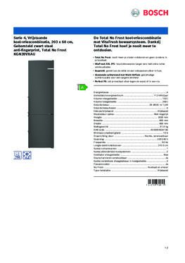 Product informatie BOSCH koelkast blacksteel KGN39VXAU