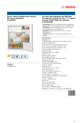 Product informatie BOSCH koelkast inbouw KIL22NSE0