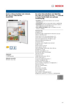 Product informatie BOSCH koelkast inbouw KIL22VFE0