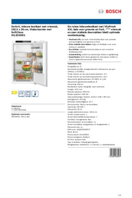 Product informatie BOSCH koelkast inbouw KIL32ADD1