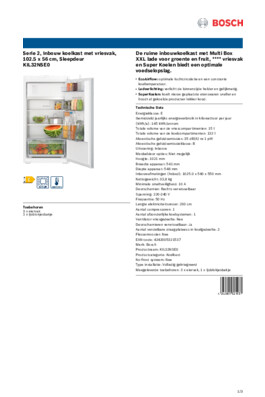 Product informatie BOSCH koelkast inbouw KIL32NSE0