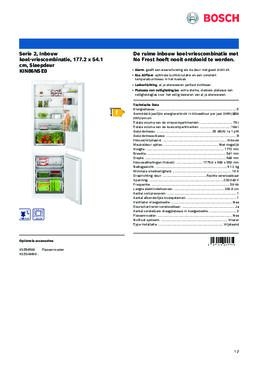 Product informatie BOSCH koelkast inbouw KIN86NSE0