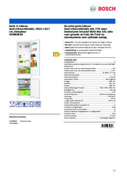 Product informatie BOSCH koelkast inbouw KIN96NSE0