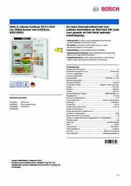 Product informatie BOSCH koelkast inbouw KIR21ADD1