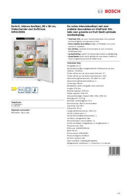 Product informatie BOSCH koelkast inbouw KIR21EDD1