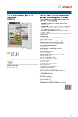 Product informatie BOSCH koelkast inbouw KIR21EFE0