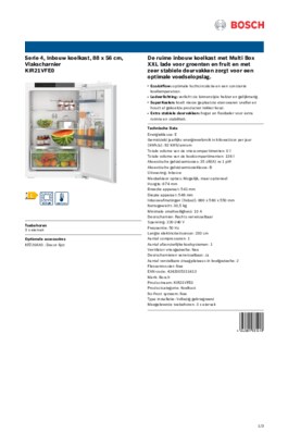 Product informatie BOSCH koelkast inbouw KIR21VFE0