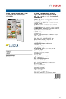 Product informatie BOSCH koelkast inbouw KIR31EDD1