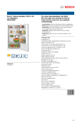 Product informatie BOSCH koelkast inbouw KIR31NSE0