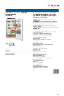 Product informatie BOSCH koelkast inbouw KIR31VFE0