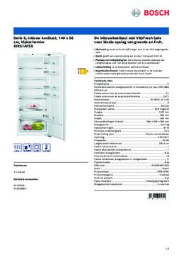 Product informatie BOSCH koelkast inbouw KIR51AFE0