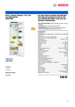 Product informatie BOSCH koelkast inbouw KIR81VFE0