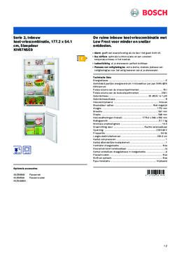 Product informatie BOSCH koelkast inbouw KIV87NSE0