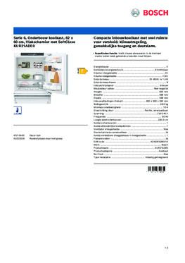 Product informatie BOSCH koelkast onderbouw KUR21ADE0