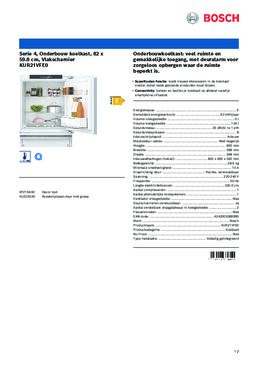 Product informatie BOSCH koelkast onderbouw KUR21VFE0