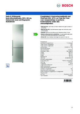 Product informatie BOSCH koelkast rvs KGN39AIAU