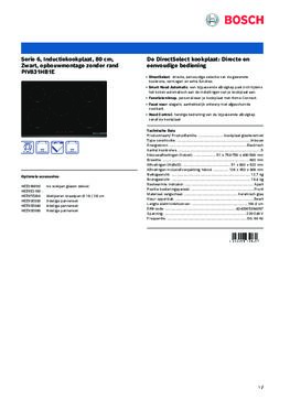 Product informatie BOSCH kookplaat inbouw inductie PIV831HB1E
