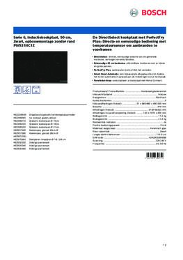 Product informatie BOSCH kookplaat inbouw inductie PIV931HC1E