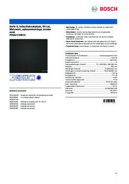 Product informatie BOSCH kookplaat inbouw inductie PVQ61CHB1E