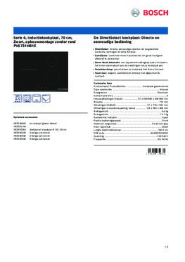 Product informatie BOSCH kookplaat inbouw inductie PVS731HB1E