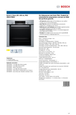 Product informatie BOSCH oven inbouw inox HBA3730S0