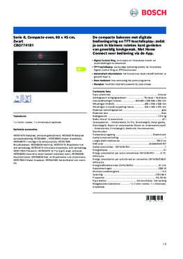 Product informatie BOSCH oven inbouw zwart CBG7741B1