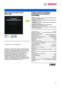 Product informatie BOSCH oven inbouw zwart HBA171BB3