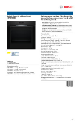Product informatie BOSCH oven inbouw zwart HBA372BB0