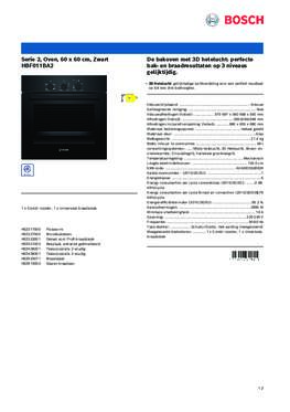 Product informatie BOSCH oven inbouw zwart HBF011BA2