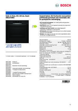 Product informatie BOSCH oven inbouw zwart HBG3720B3