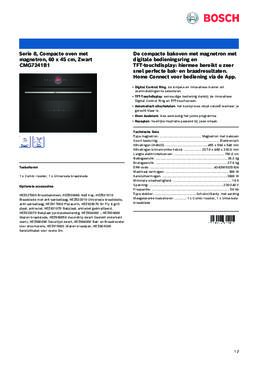 Product informatie BOSCH oven met magnetron inbouw CMG7241B1