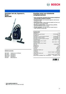 Product informatie BOSCH stofzuiger imperialblue BGB7X420